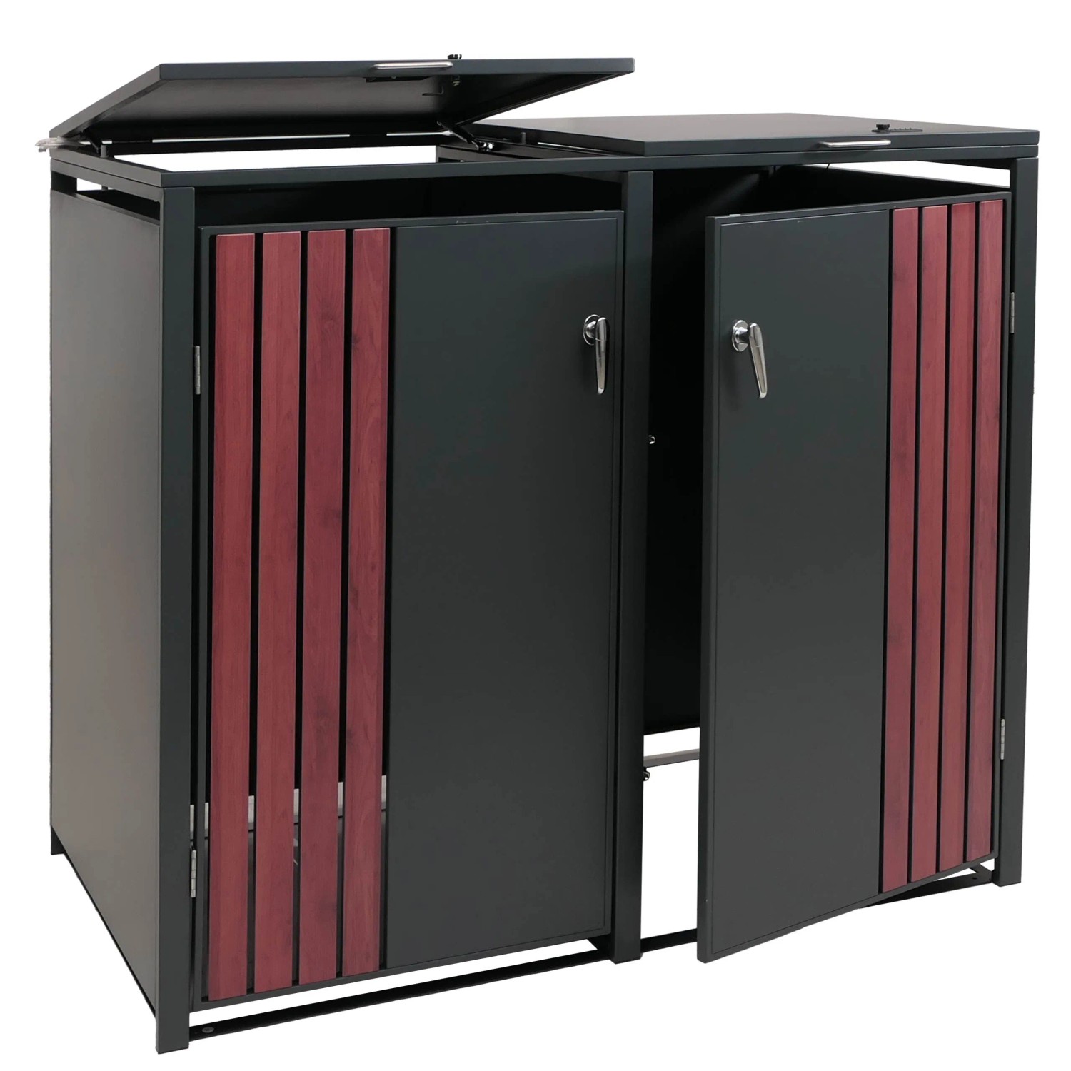 MCW 2er-Mülltonnenverkleidung O67 Anthrazit Holzoptik Dunkel 122x132x84cm