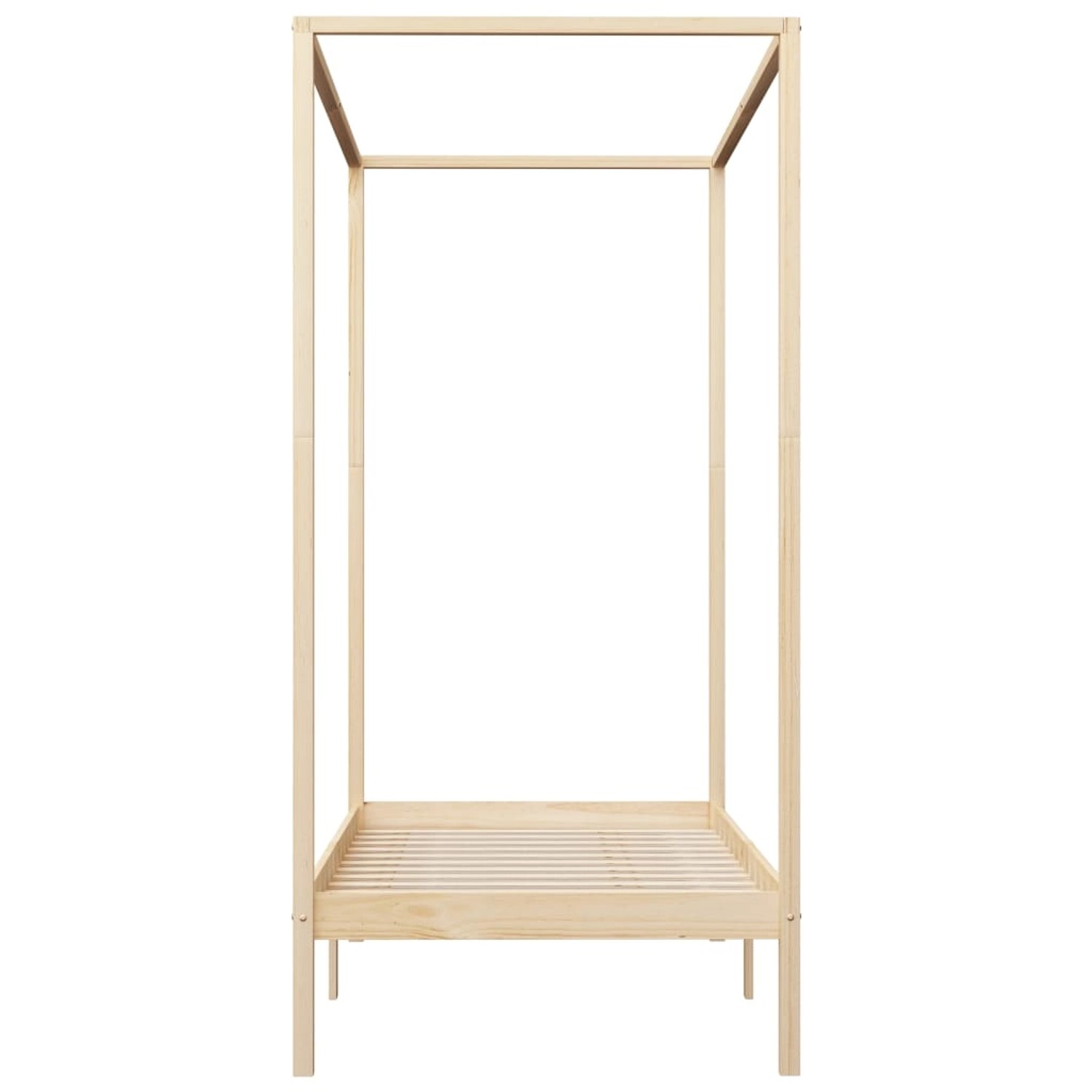 Helles Kiefernholz Himmelbett 100x200 cm, Bettgestell ohne Matratze und Vorhänge.