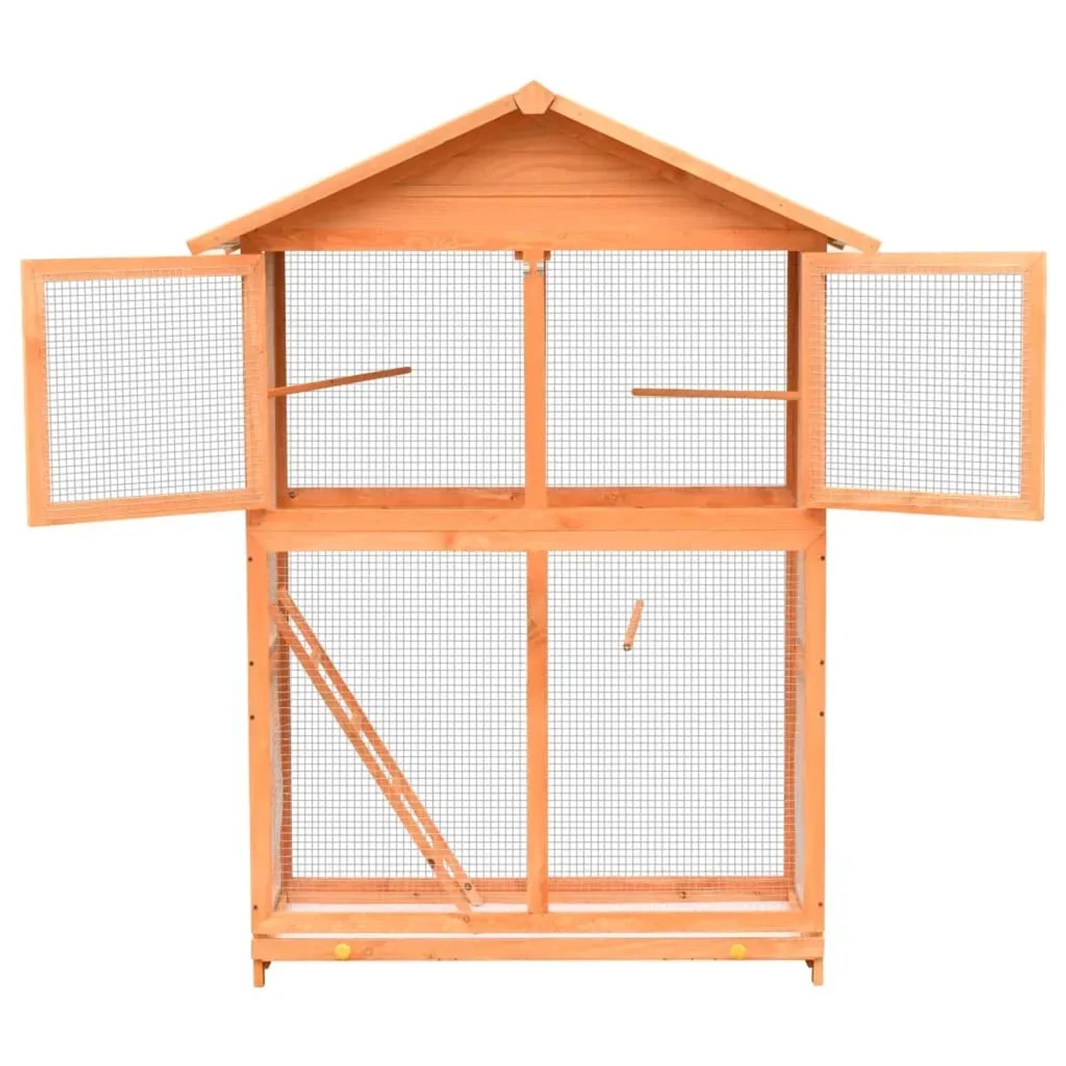 vidaXL Vogelkäfig aus Kiefernholz, braun/grün, mit Leiter und Gitter.