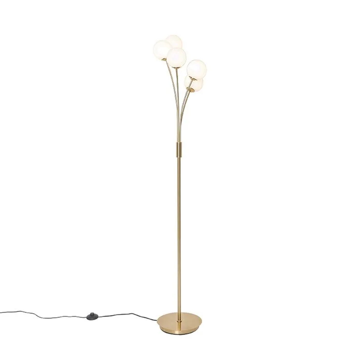 QAZQA Moderne Stehlampe Gold mit Opalglas 5 Flammig Athens