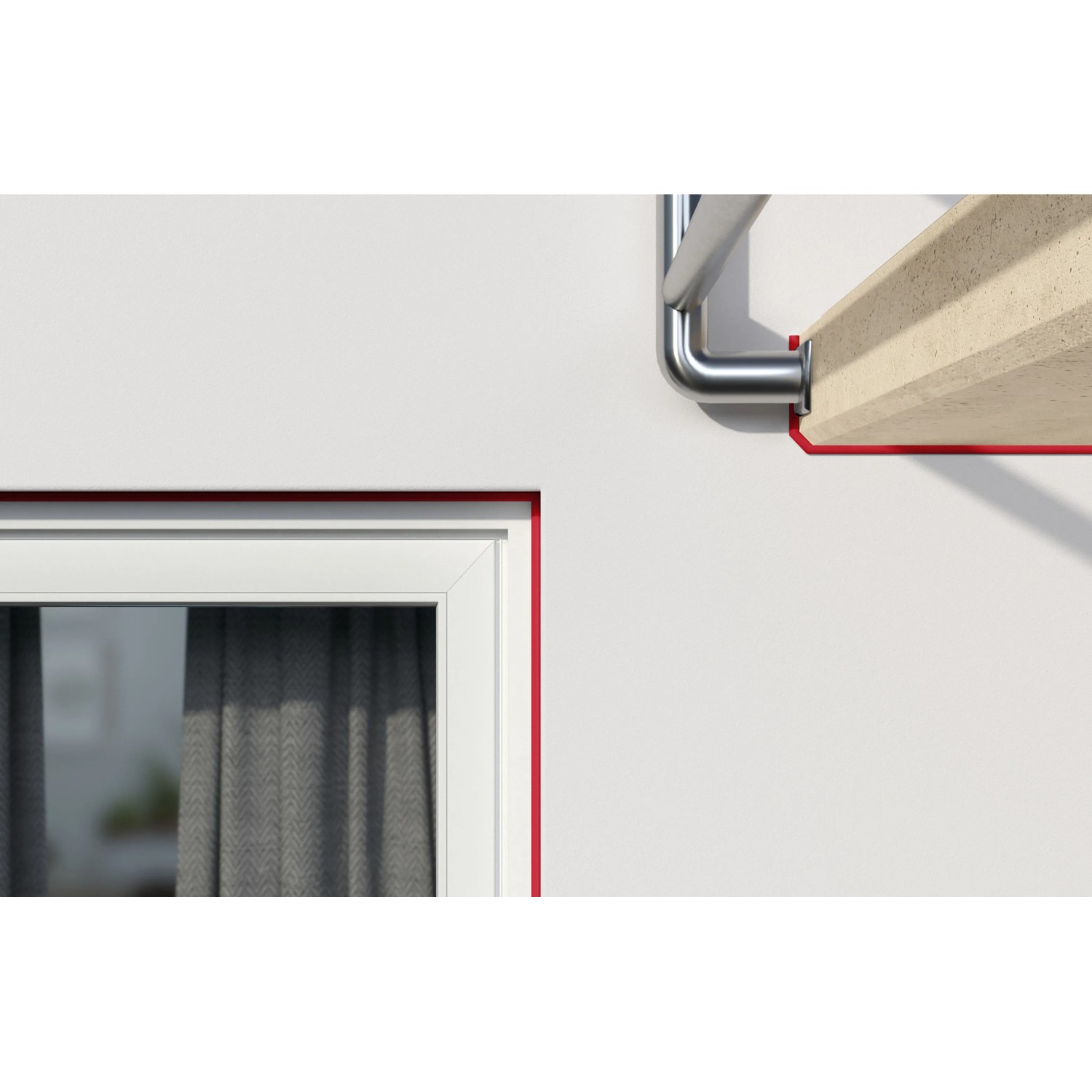 Anwendung von braunem Fischer Bausilicon DBSA an Fensterrahmen und Holzbalken.