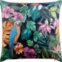 Gemustertes Kissen, 45x45 cm, mit tropischen Blumen, Tukan und Ara für Wohnzimmer & Schlafzimmer.