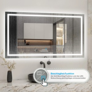 Aica Sanitär Badspiegel 100x80 cm Spiegel mit LED Beleuchtung Touch Wandschalter Kaltweiß Beschlagfrei Wandspiegel Badezimmerspiegel