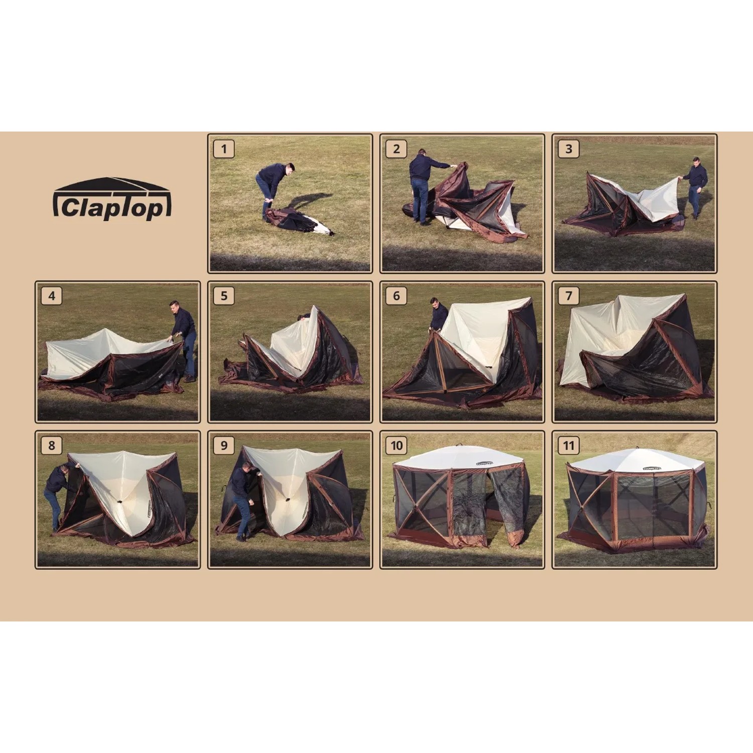 Anleitung zum Aufbau des Faltpavillons ClapTop 600, 366x366 cm. Pavillon für Camping und Festivals.