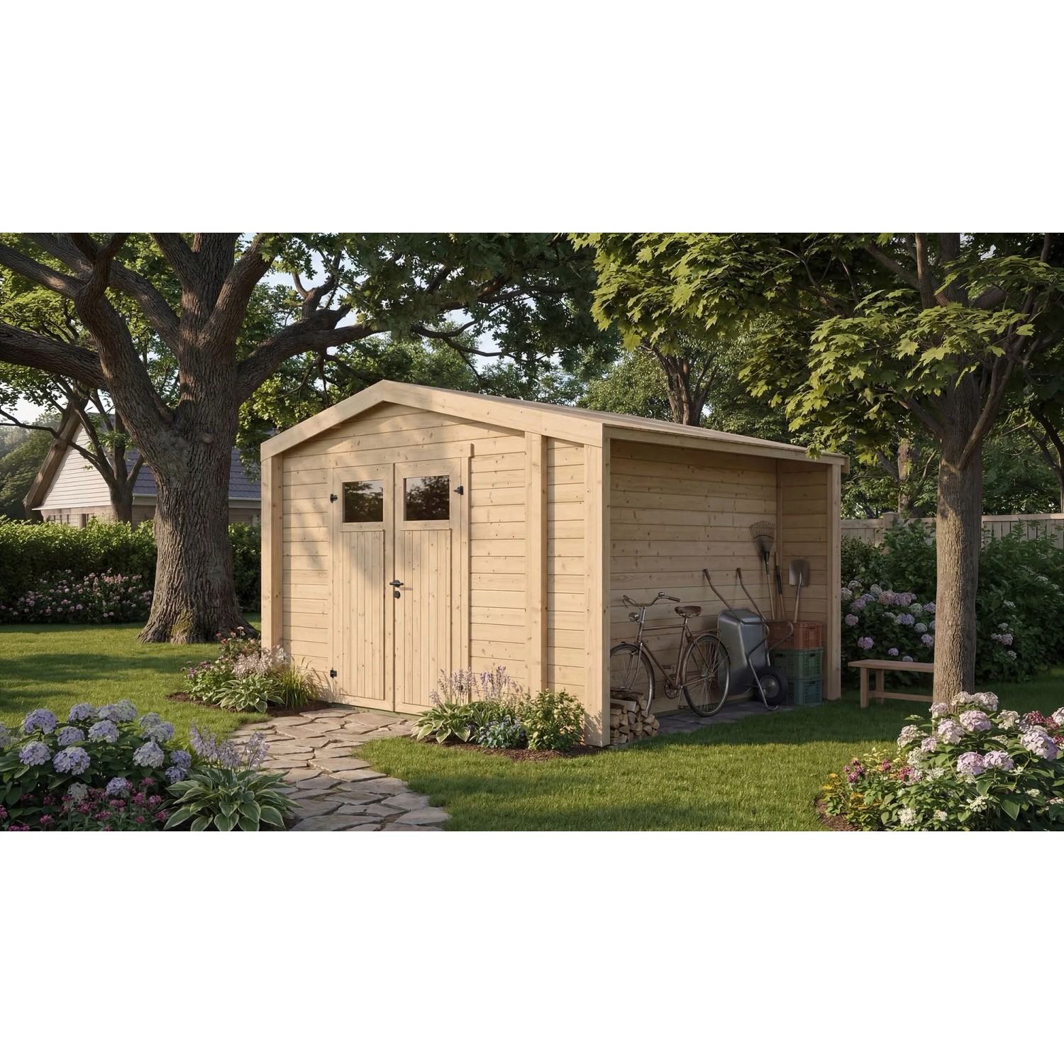 Weka Holz-Gartenhaus Killarney Satteldach Natur Unbehandelt 361 cm x 313 cm