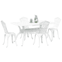Weißes 5-tlg. vidaXL Garten-Essgruppe aus Aluminiumguss mit Tisch und Stühlen.