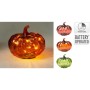 Leuchtende Kürbis Glaslampe mit LEDs, 3-fach sortiert in Orange, Rot, Grün. Dekorative Figur mit Timer, batteriebetrieben.