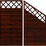 Braune, lasierte Sichtschutzzaun-Elemente Country mit Lattenzaun-Abschluss in verschiedenen Größen.