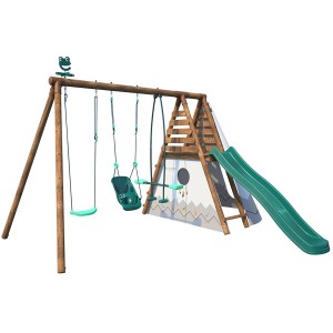 Soulet Holzschaukel Camelia mit Rutsche und Tipi-Zelt für Kinder.