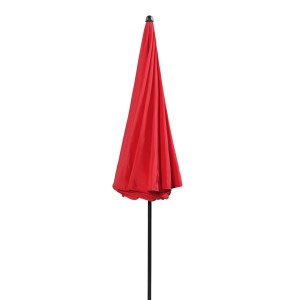 Geschlossener, roter Doppler Balkonschirm Sunline Ø 150 cm mit Knickfunktion.