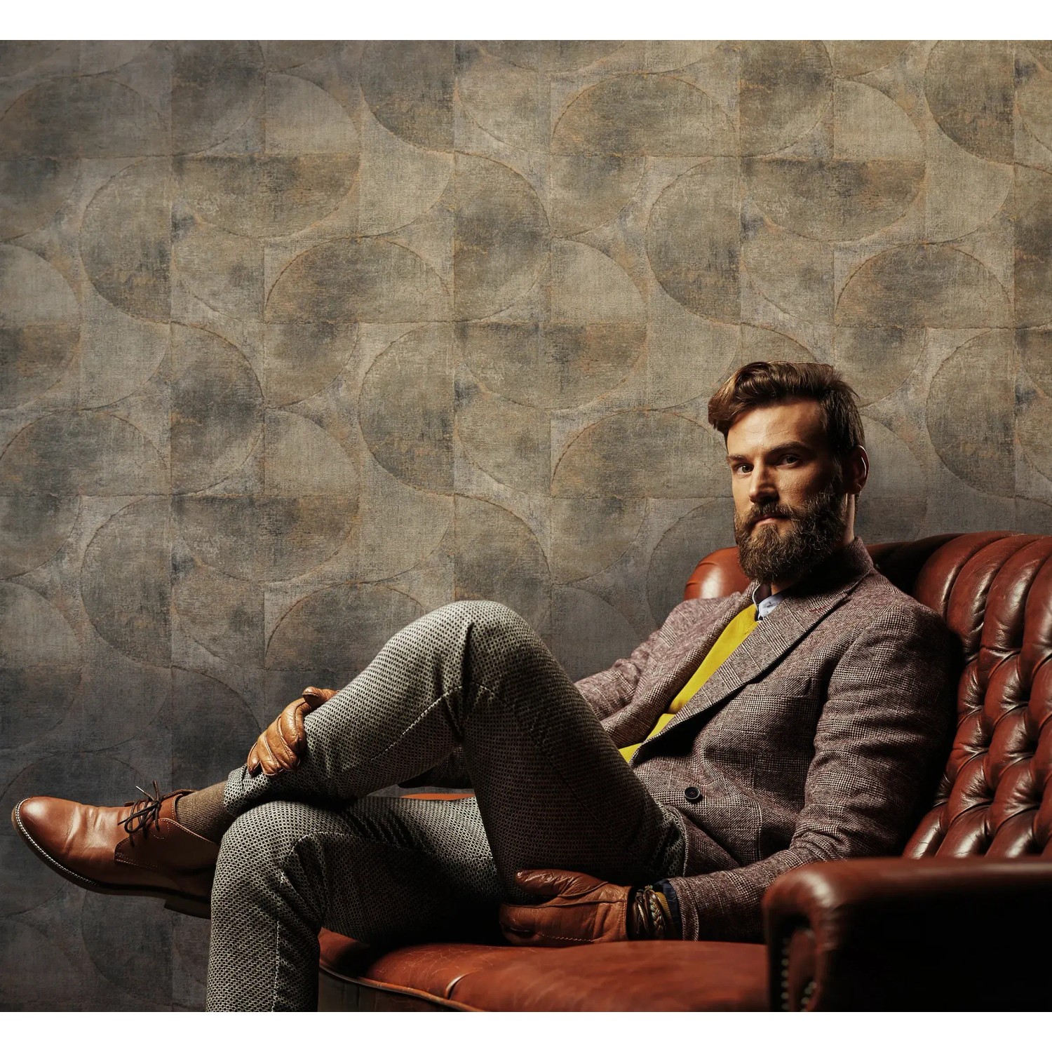 Marburg Vliestapete Vintage Deluxe mit geometrischem Muster in Kupfer und Anthrazit.