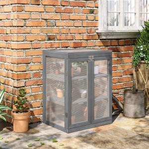 Outsunny Gewächshaus mit Wetterfest Belastbar Tannenholz Polycarbonat Dunkelgrau