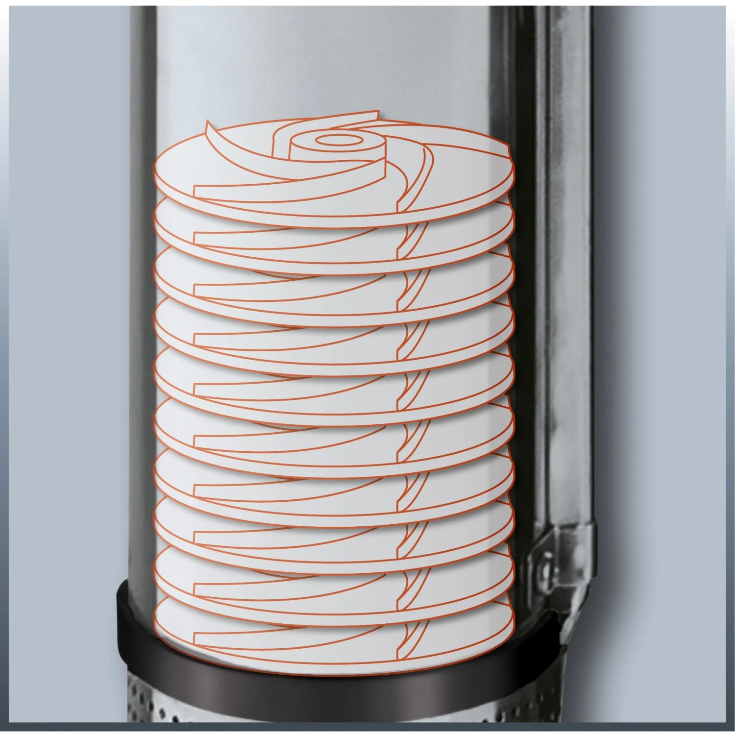 Detailaufnahme der Einhell Tiefbrunnenpumpe GC-DW 1300 N mit Edelstahlgehäuse und Schmutzsieb.