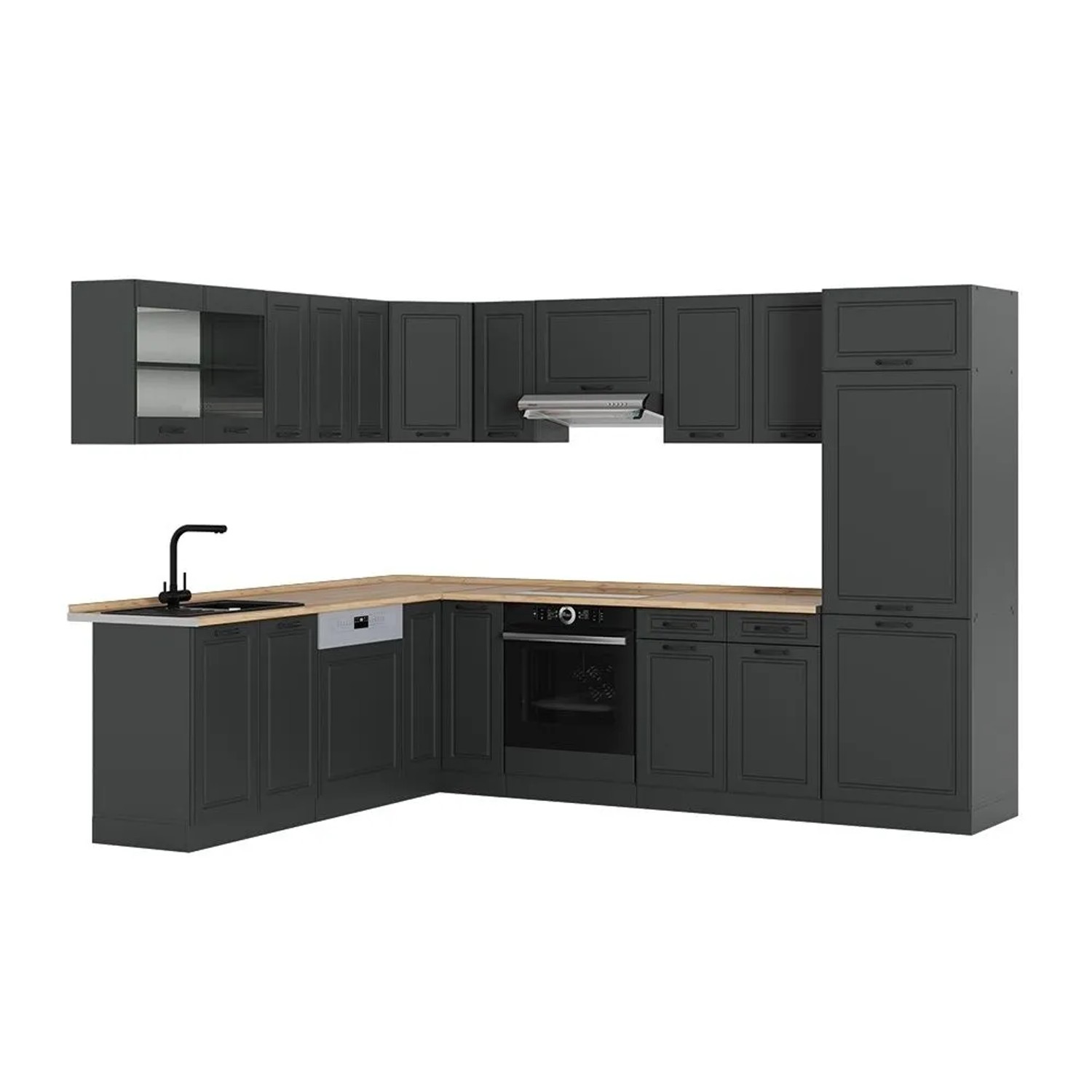 Vicco Eckküche R-Line Anthrazit Landhaus/Anthrazit 287 x 82, AP Eiche