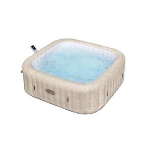 Bestway LAY-Z-SPA Rome AirJet: Aufblasbarer Whirlpool in Sandmarmor-Optik, gefüllt mit Wasser.