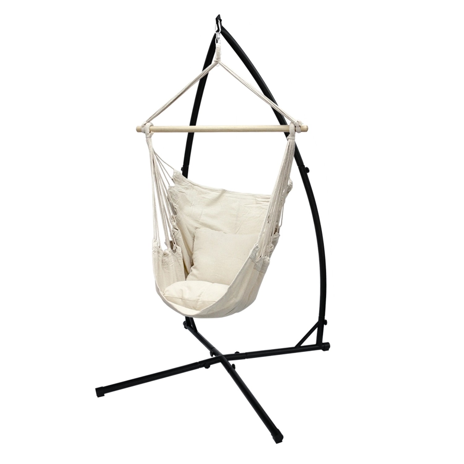 ECD Germany Hängesessel Beige mit Gestell Schwarz 208cm Hängestuhl aus Baumwolle