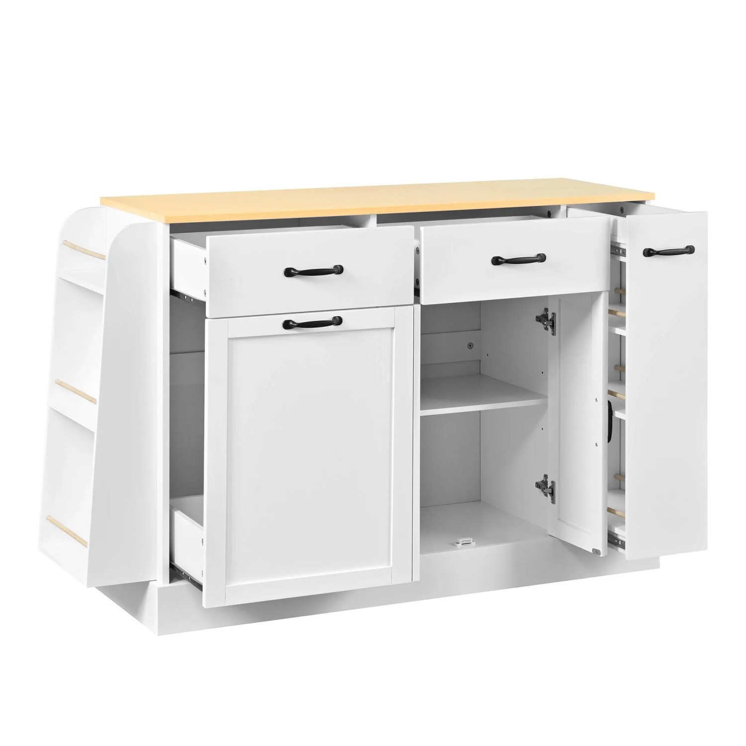 okwish Sideboard mit Schubladen Abfallbehälterfach Gewürzregal Küche 133x40x86cm Weiß