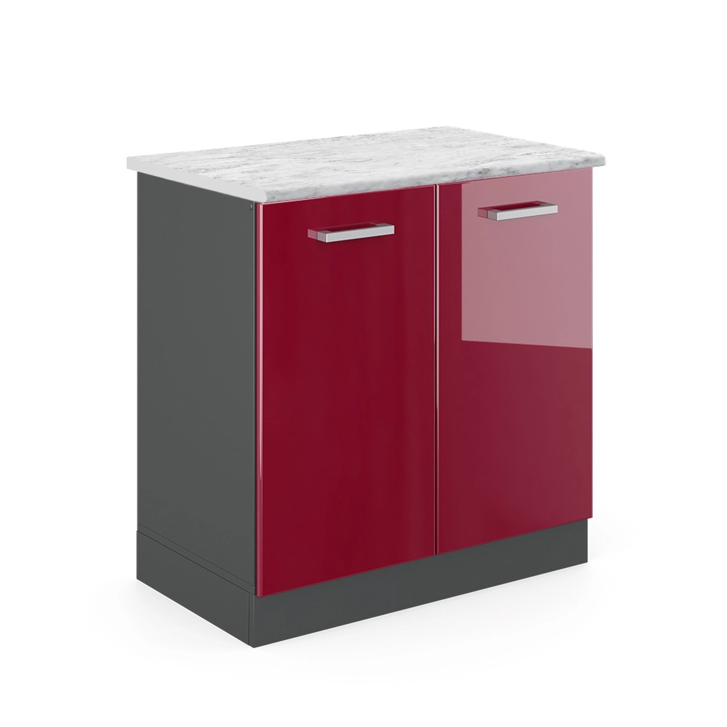 Thumbnail - Vicco Spülenunterschrank R-Line Bordeaux Hochglanz/Anthrazit 80 cm AP Marmor