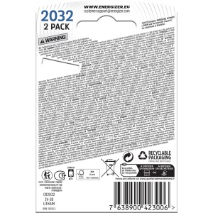 Energizer CR2032 Lithium Knopfzellen, 2er-Pack. Langlebige Batterien für elektronische Geräte.