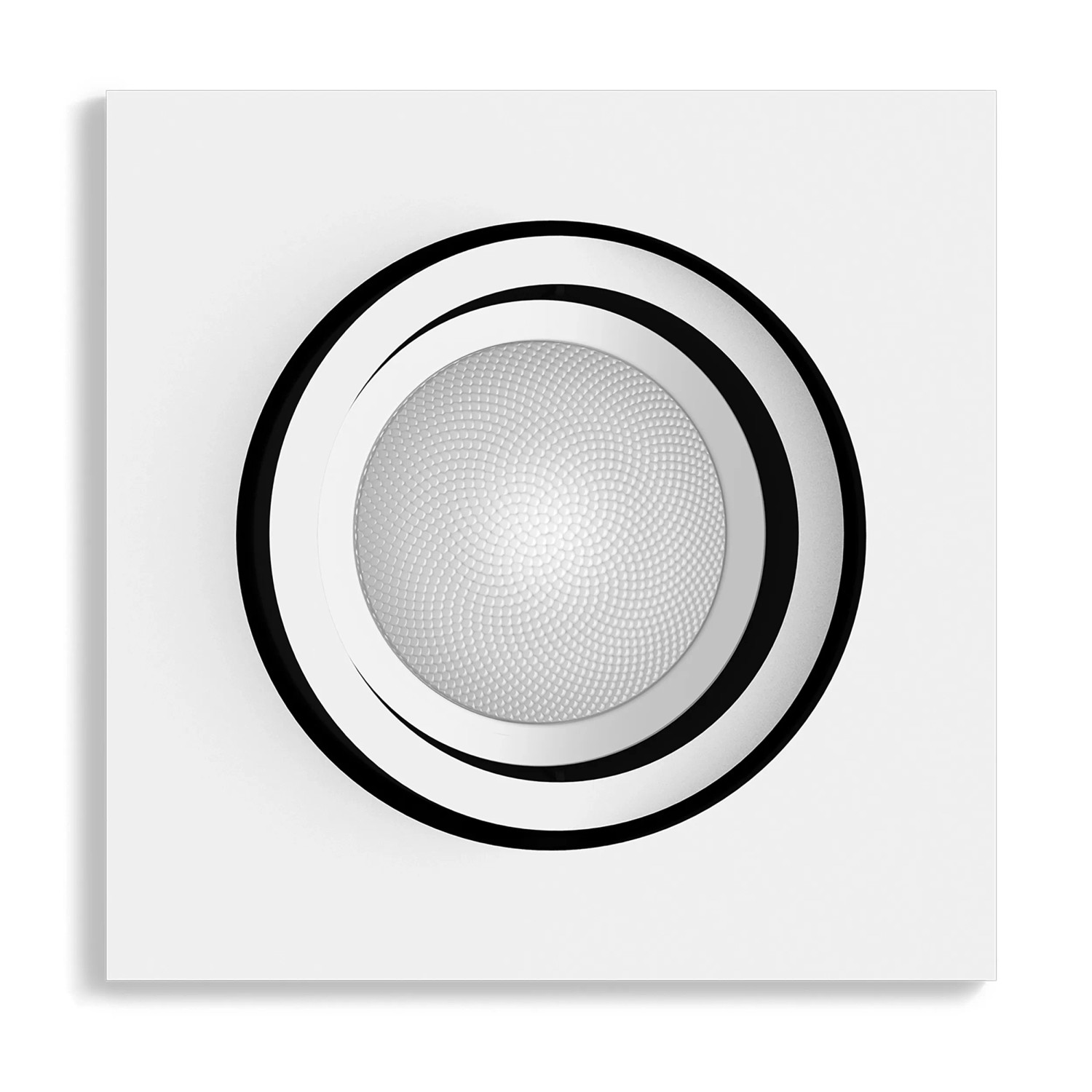 Eckiger, weißer Philips Hue LED-Einbauspot Centura mit Farbwechsel.