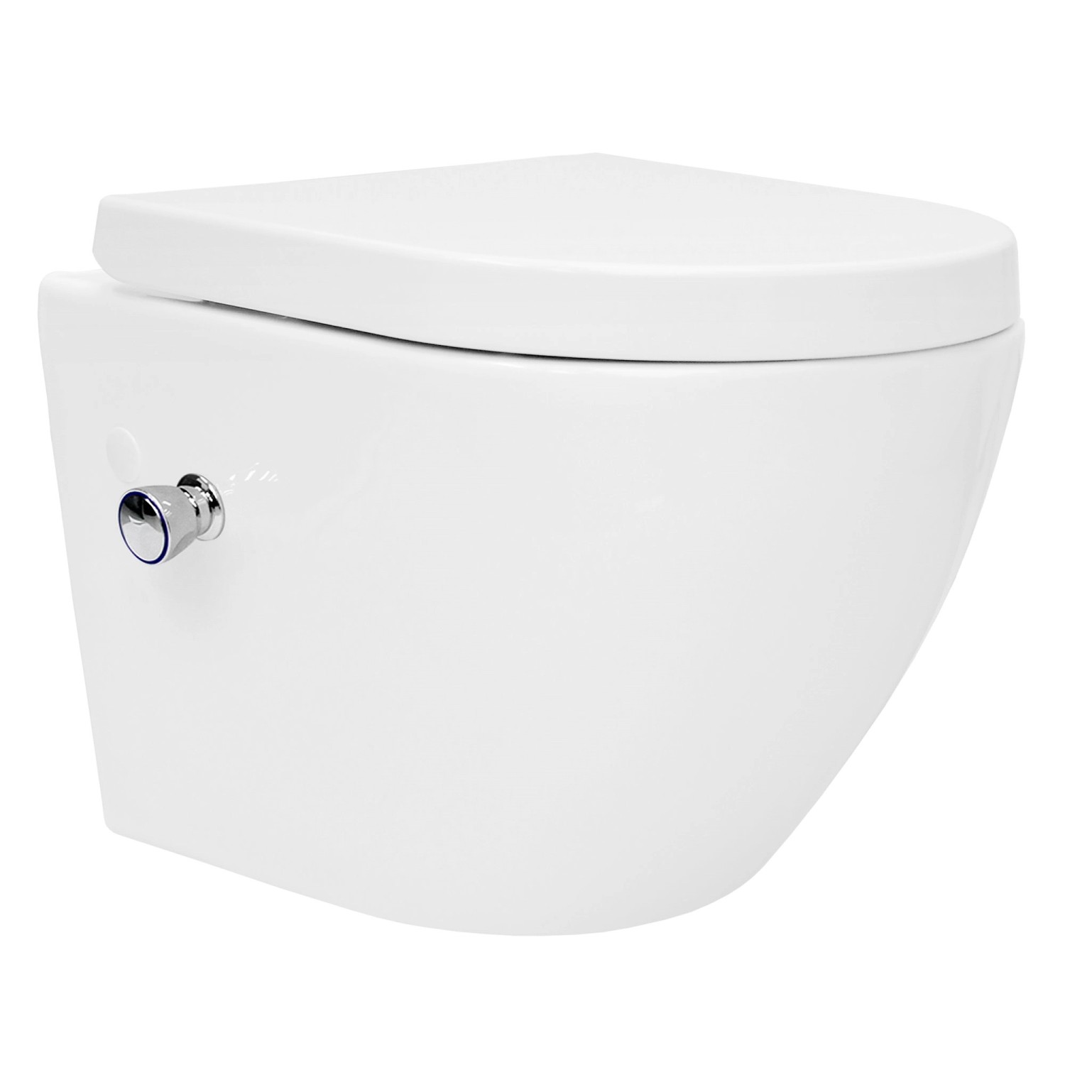 LuxeBath Spülrandloses Hänge WC Keramik Weiß mit Bidet-Funktion Kurz 49 cm