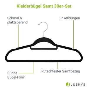 Schwarzer Juskys Kleiderbügel aus Samt, 30er Set für Textile Aufbewahrung.
