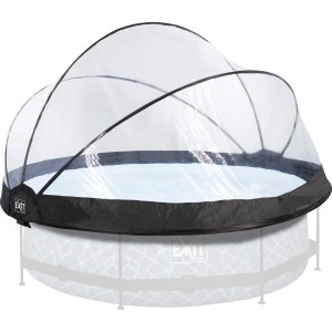 EXIT Pool Abdeckung Ø300cm: Transparente Poolabdeckung mit schwarzem Rand auf einem runden Pool.
