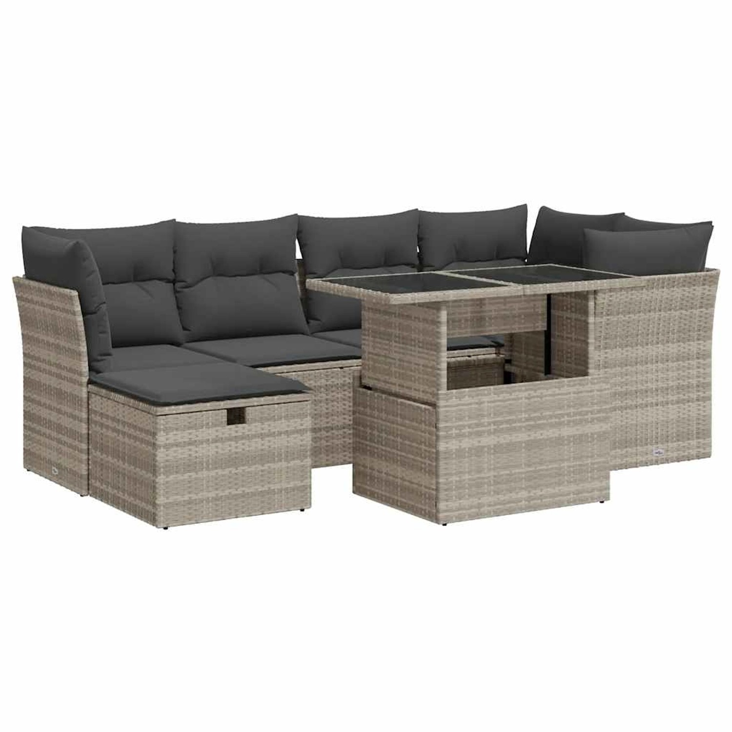 vidaXL 7-Tlg Garten-Sofagarnitur mit Kissen Hellgrau Poly Rattan 3327782 günstig online kaufen