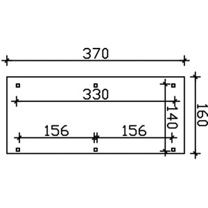 Skizze des Skan Holz Holzunterstands Max 2, 370x160 cm, Nussbaum, mit Maßangaben.