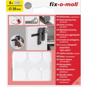 Fix-o-moll Klettpunkte, 8er Set, selbstklebend, 20 mm, zum einfachen Befestigen von Gegenständen.