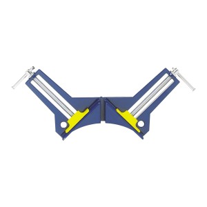 LUX Gehrungszwinge Classic zum präzisen Spannen im 90° Winkel. Spannwerkzeug in Blau und Gelb.