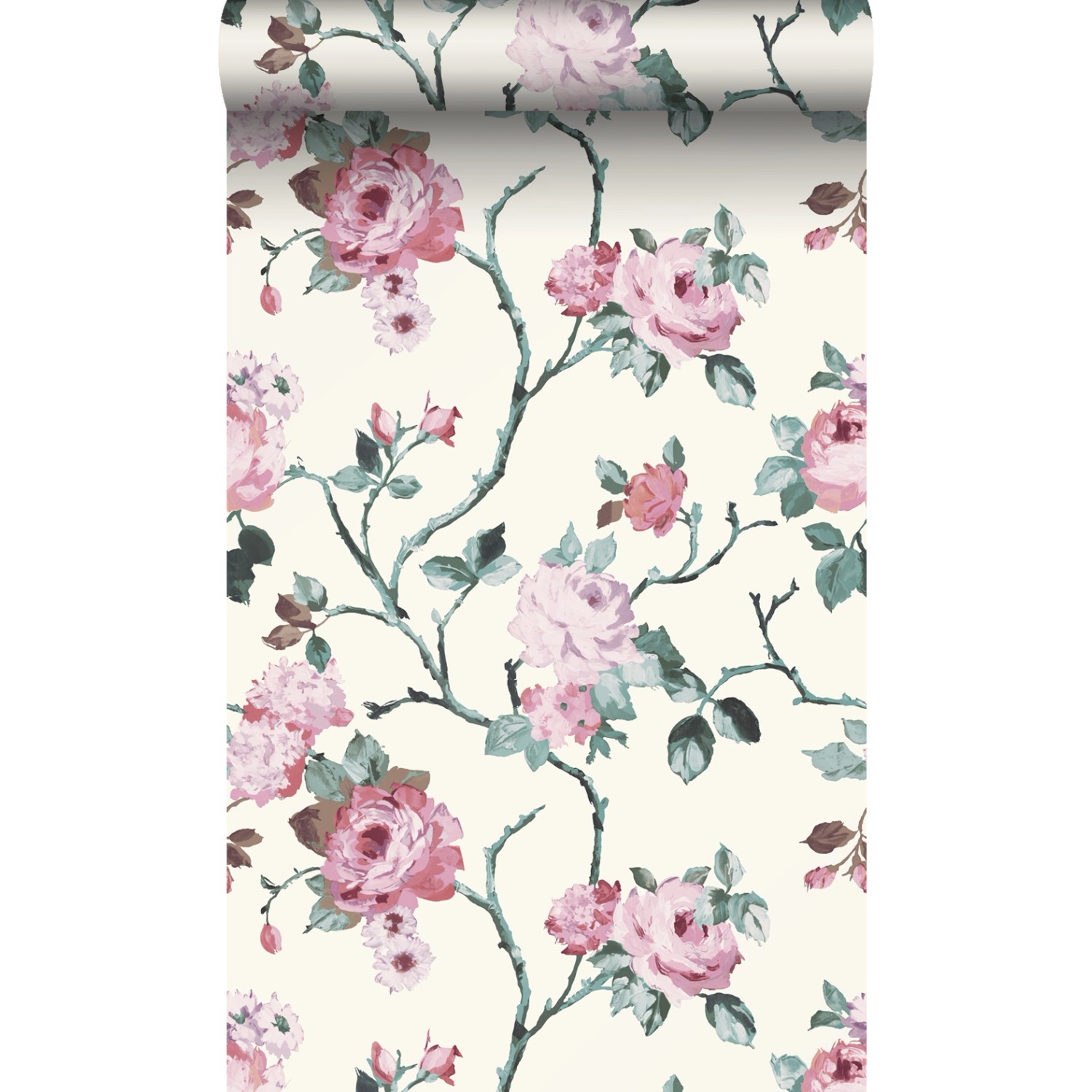 Origin Wallcoverings Tapete Blumen Crême-Weiß und Hellrosa und Grün 53 cm x günstig online kaufen