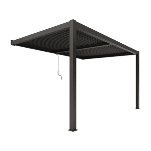 Dunkelgraue Ximax Pergola Shade zur Wandmontage mit Lamellendach, 400x300 cm.