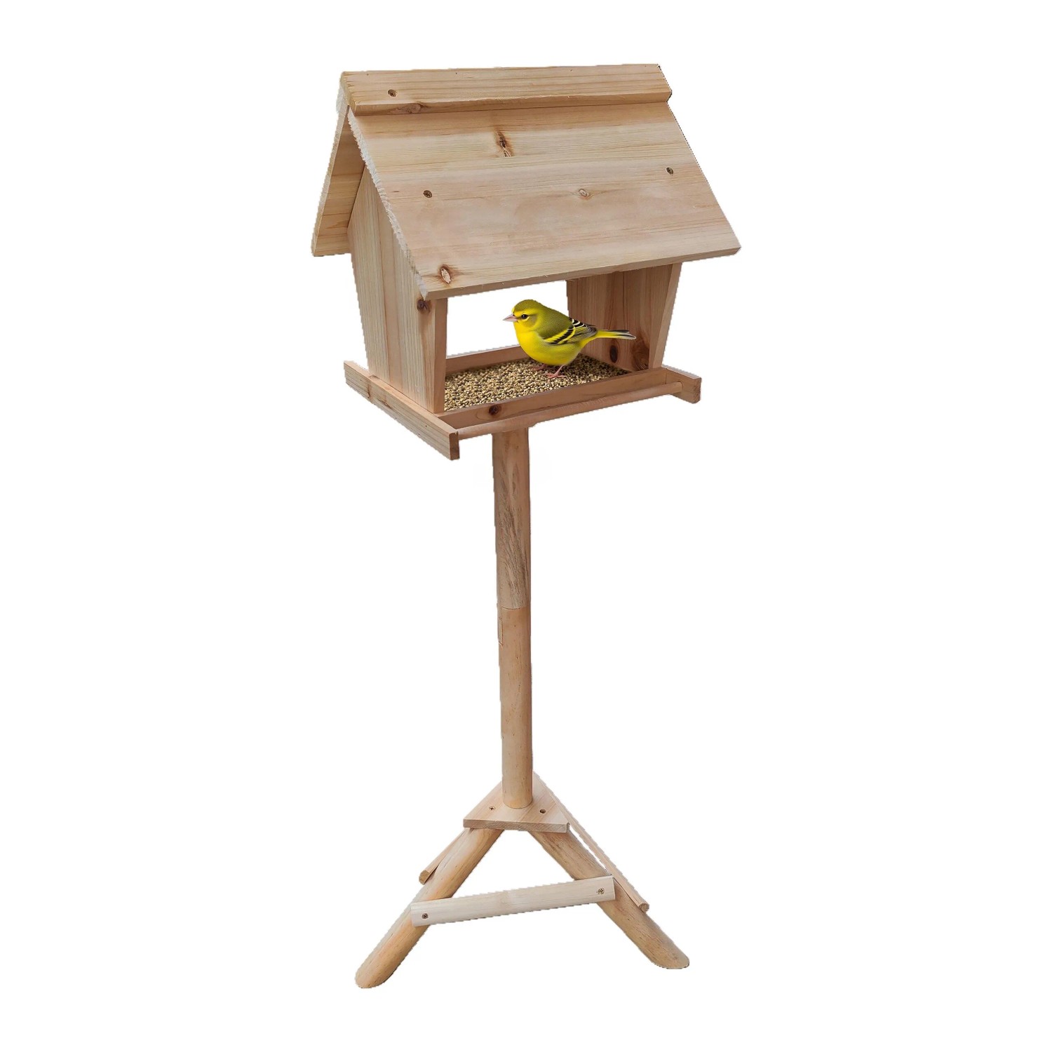 Relaxdays Vogelfutterhaus Tannenholz Natur Freistehend 107 cm x 32 cm x 27 cm 2,2 kg