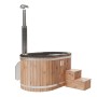 Finntherm Hot Tub Stockholm Anthrazit, Ø 200 cm, mit Thermoholz-Verkleidung, Edelstahl-Ofen und Treppe.