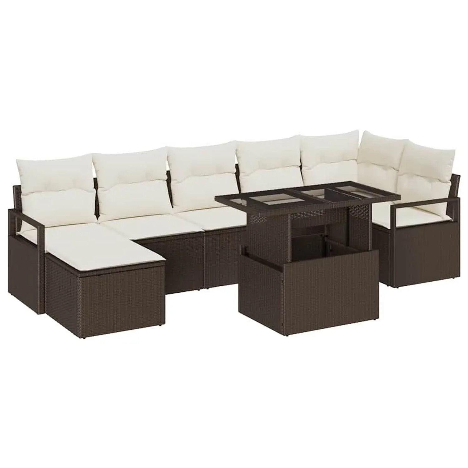 vidaXL Garten-Sofa-Set mit Kissen 8-Tlg Braun und Creme 3348864