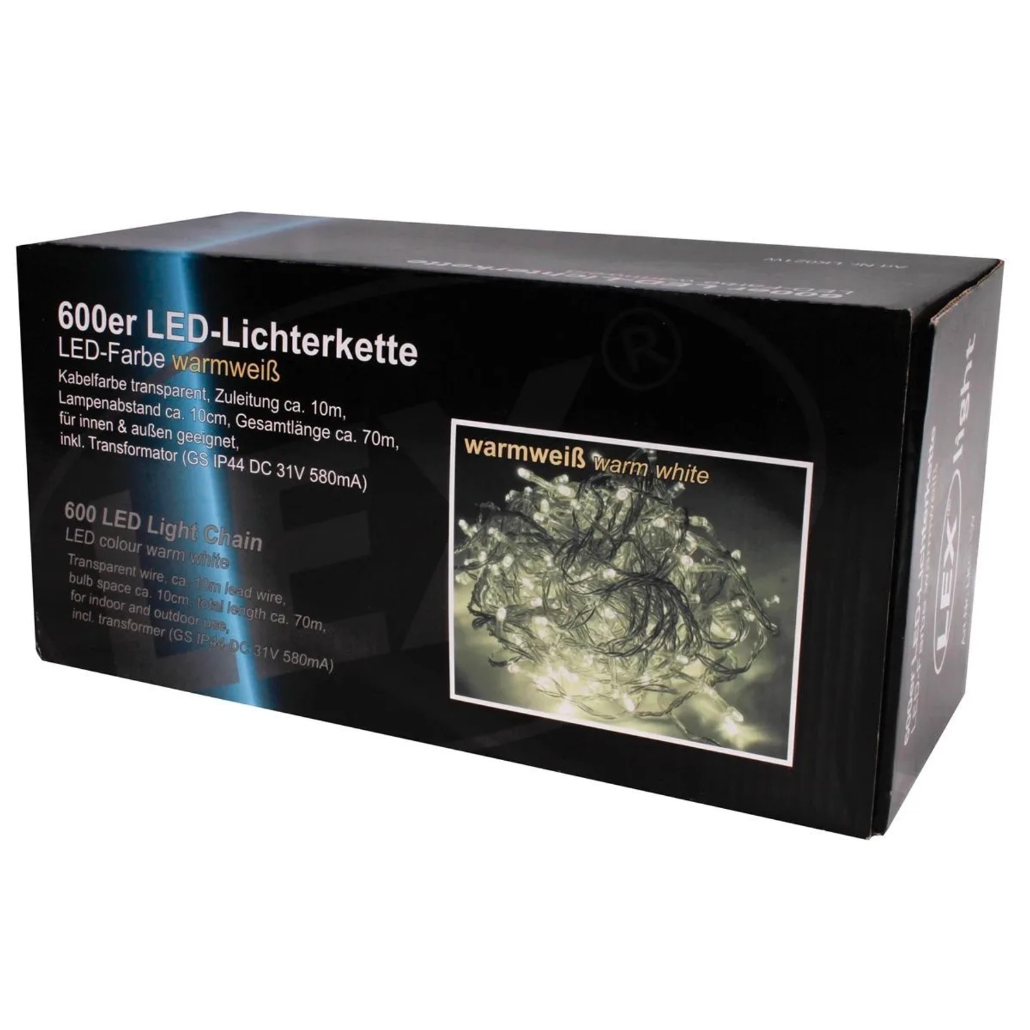 Lex 600er LED Lichterkette Außen Innen Partylicht Weihnachtslichterkette Warmweiß