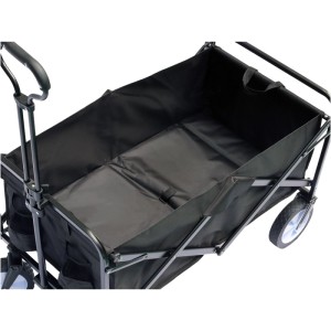Schwarzer Mojawo Bollerwagen, faltbar, mit Stahlrahmen und Teleskopgriff. Ideal für Camping.