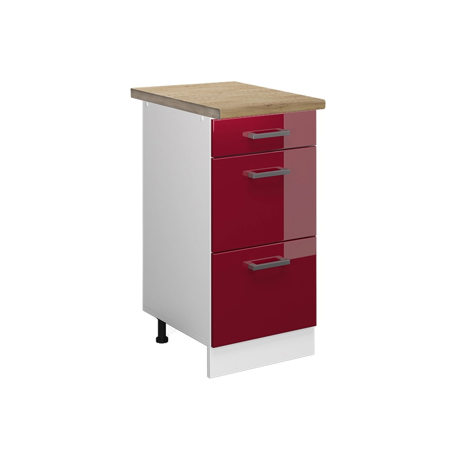 Vicco Küchenunterschrank R-Line Bordeaux Hochglanz/Weiß 40 cm mit Schubladen AP Eiche