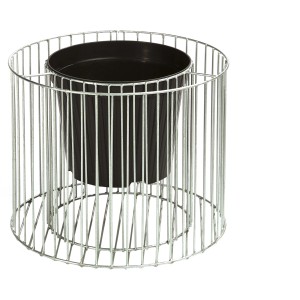 Wilk Gabionen-Pflanzgefäß Amber M, feuerverzinkt, mit schwarzem Pflanztopf.