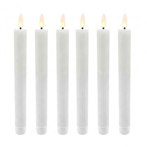 Relaxdays LED Stabkerzen 6er Set Echtwachs Weiß Flackernd Flammenlos 25 cm x 2 cm