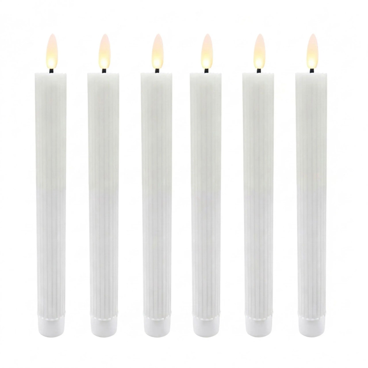 Relaxdays LED Stabkerzen 6er Set Echtwachs Weiß Flackernd Flammenlos 25 cm x 2 cm