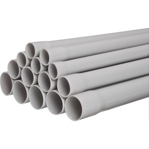 Starrer, hellgrauer Isolierrohr-Stapel EN 25, Länge 2m, für Aufputzmontage.