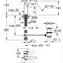 Technische Zeichnung Grohe Essence M-Size Waschtischarmatur mit Maßangaben.