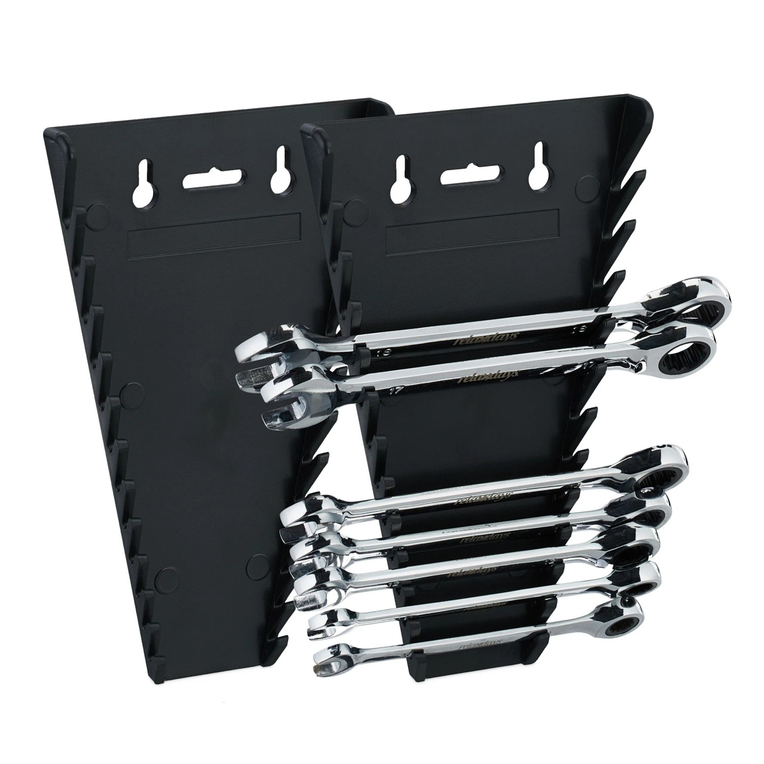 Relaxdays Maulschlüsselhalter Kunststoff Schwarz Magnetisch 2er Set 12 Steckplätze 25 cm x 6-16 cm x 2,5 cm 0,29 kg