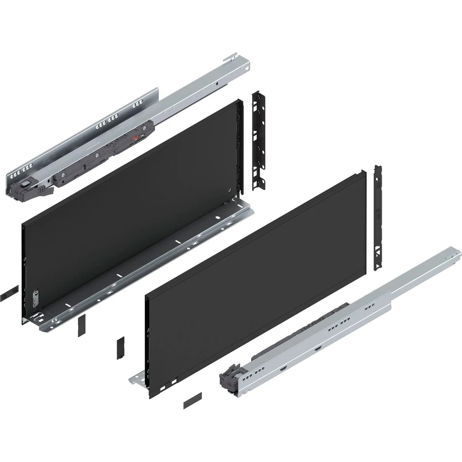 Blum Legrabox Pure Set Höhe F Tip-On Vollauszug 600 mm 40 kg Carbonschwarz 1 Paar