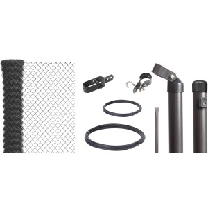 Maschendrahtzaun-Set, 125cm hoch, 15m lang, anthrazit-metallic, zum Einbetonieren. Komplettset mit Zaun, Pfosten und Zubehör.