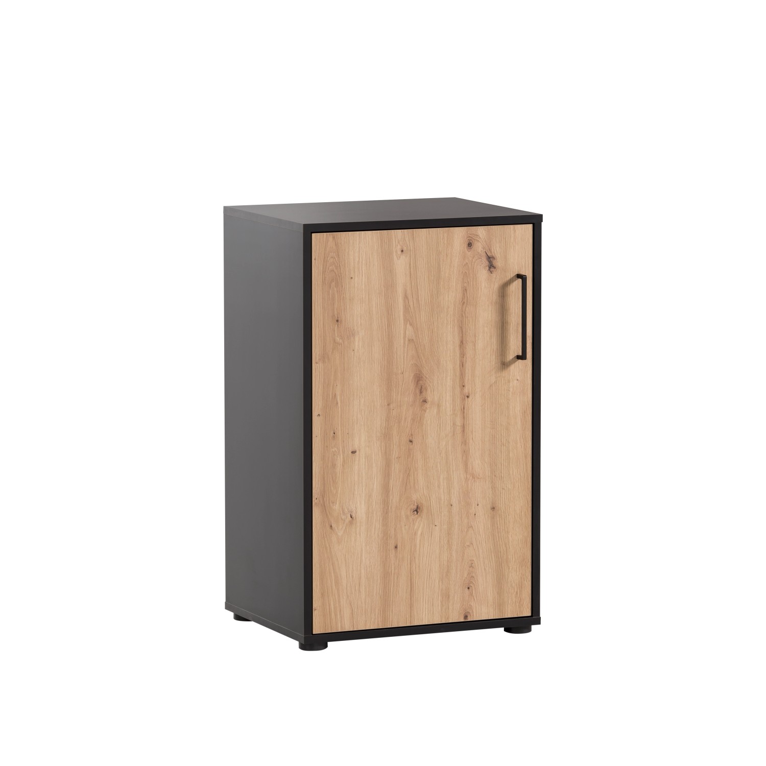 PROREGAL Aktenschrank Raven Small HxBxT 84 x 51 x 41 cm 2 Fächern & 1 Flügeltür Eiche & Schwarz