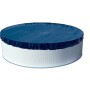 Blau Steinbach Sommerabdeckplane für Rundpool Ø 600 cm auf einem Stahlwandpool.