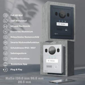 Goliath Video Türsprechanlage mit 2 Monitoren, Außenstation in Schwarz/Anthrazit, Unterputzdose.